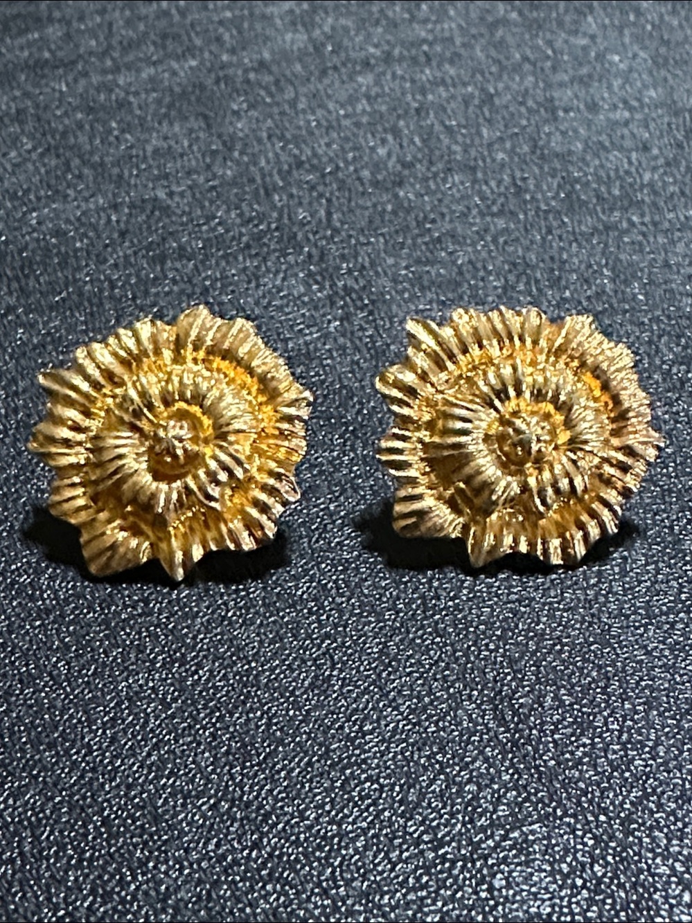Monet Gold Tone Textured Floral Design Vintage Stud Earrings